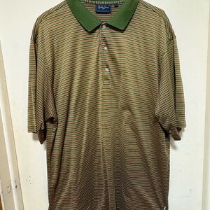 Bobby Jones Players Striped Polo Shirt – Green/Orange/White, Large